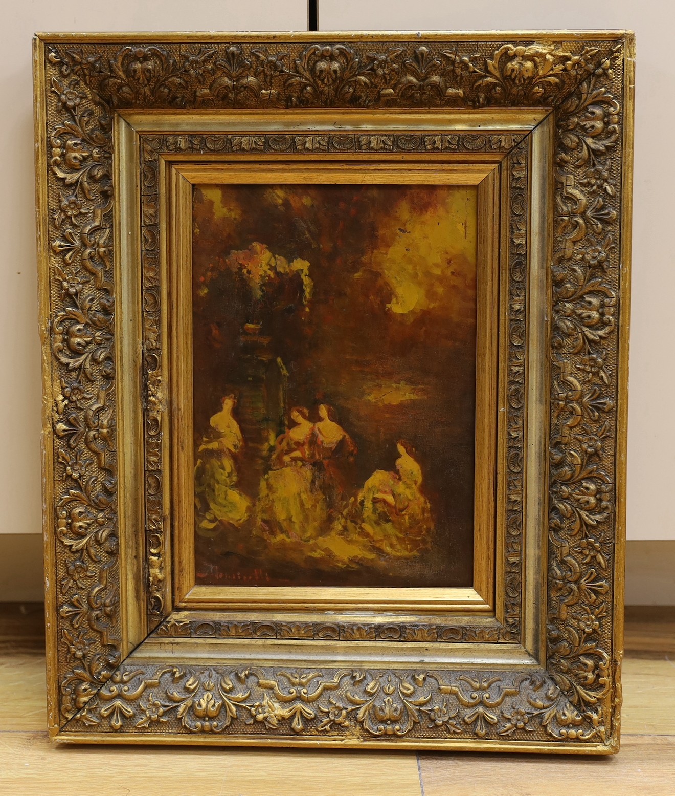 Adolphe Monticelli (1824-1886), Women in parkland, signed, 26 x 18cm